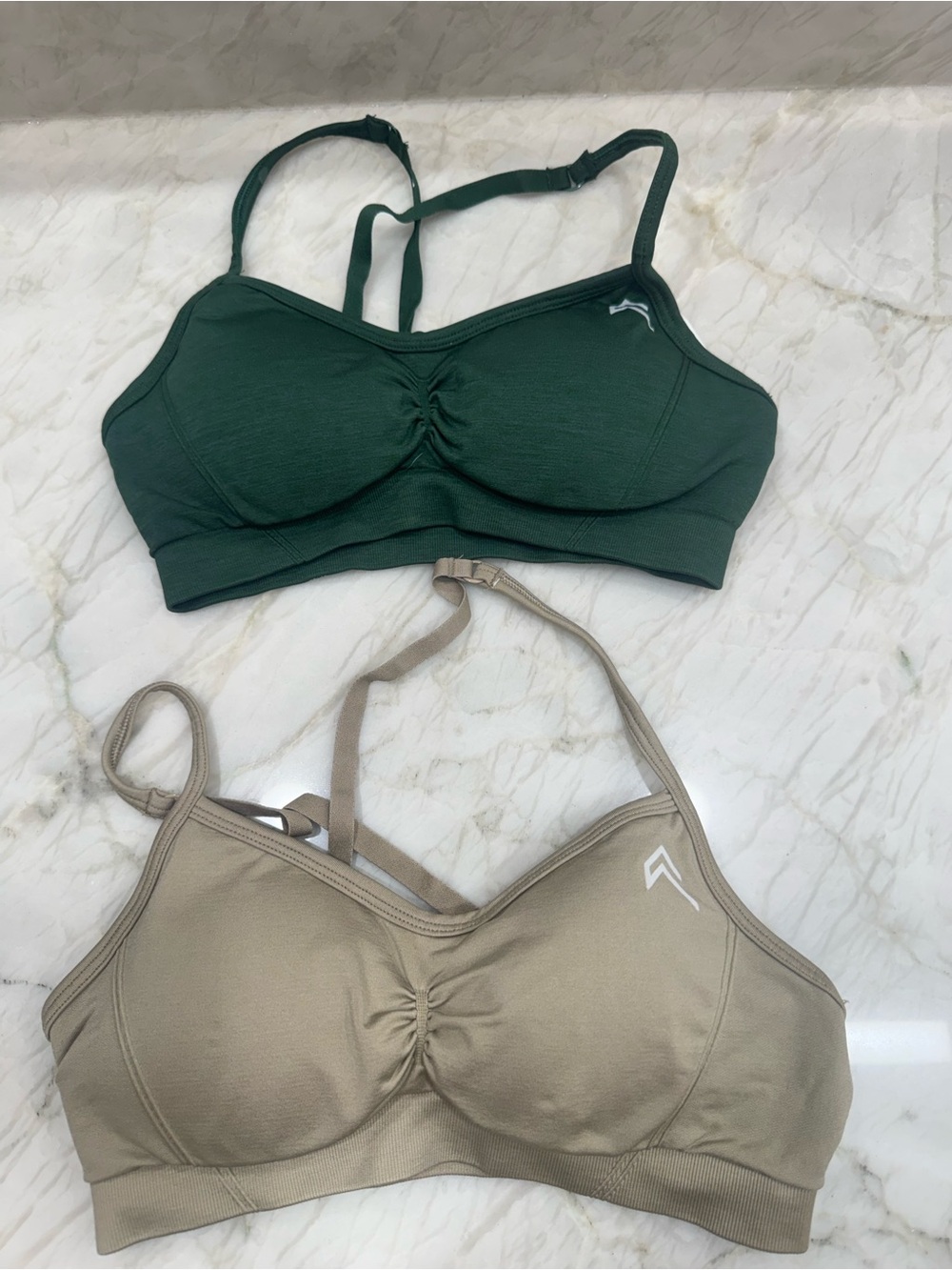 Oner Active Dark Green and Taupe Seamless Support Bralettes - Set of 2